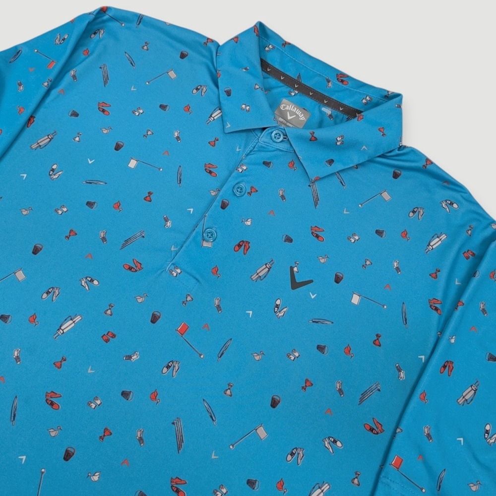Callaway Opti Dri Golf Polo Mens‎ Large Tall Blue Tee Time Print Performance